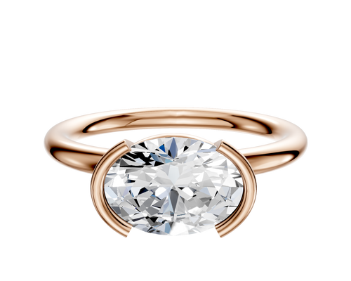 14K Rose Gold Bezel Half Bezel East/West Classic Dome 2.0mm Engagement Ring