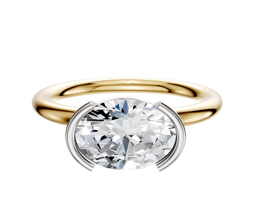 14K Two Tone Bezel Half Bezel East/West Classic Dome 2.0mm Engagement Ring