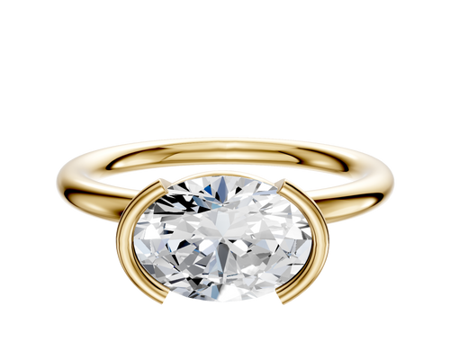 14K Yellow Gold Bezel Half Bezel East/West Classic Dome 2.0mm Engagement Ring