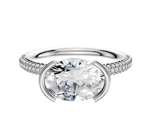 18K White Gold Bezel Half Bezel East/West Classic Dome 3-Row-Pave 2.0mm Engagement Ring