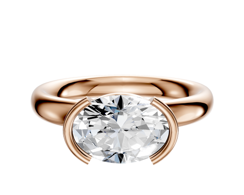 18K Rose Gold Bezel Half Bezel East/West Classic Dome 3.0mm Engagement Ring