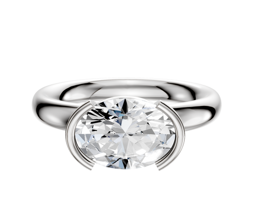 18K White Gold Bezel Half Bezel East/West Classic Dome 3.0mm Engagement Ring