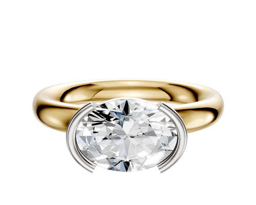 14K Two Tone Bezel Half Bezel East/West Classic Dome 3.0mm Engagement Ring
