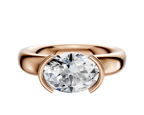 18K Rose Gold Bezel Half Bezel East/West Classic Dome 4.0mm Engagement Ring