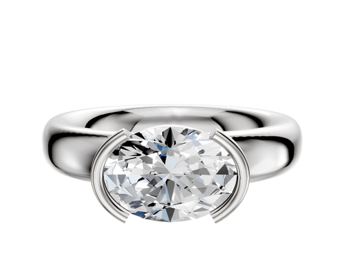 18K White Gold Bezel Half Bezel East/West Classic Dome 4.0mm Engagement Ring