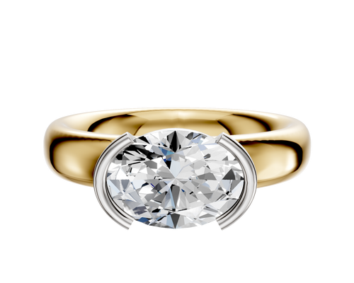 14K Two Tone Bezel Half Bezel East/West Classic Dome 4.0mm Engagement Ring