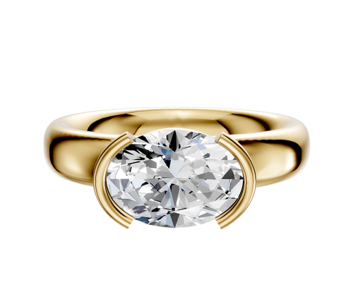 14K Yellow Gold Bezel Half Bezel East/West Classic Dome 4.0mm Engagement Ring