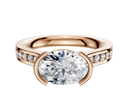 14K Rose Gold Bezel Half Bezel East/West Cathedral Flat 1-Row-Pave 2.5mm Engagement Ring