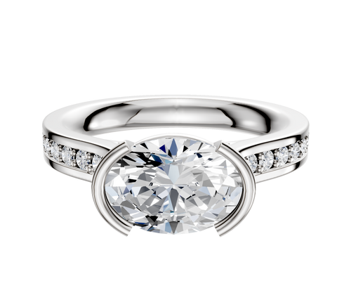 18K White Gold Bezel Half Bezel East/West Cathedral Flat 1-Row-Pave 2.5mm Engagement Ring
