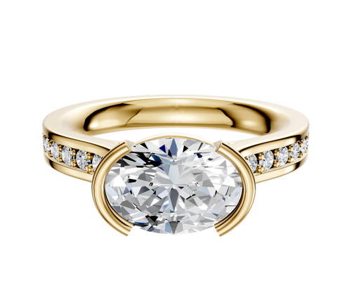 14K Yellow Gold Bezel Half Bezel East/West Cathedral Flat 1-Row-Pave 2.5mm Engagement Ring