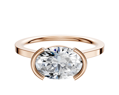 18K Rose Gold Bezel Half Bezel East/West Cathedral Flat 1.5mm Engagement Ring