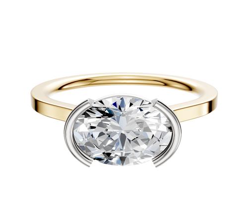 18K Two Tone Bezel Half Bezel East/West Cathedral Flat 1.5mm Engagement Ring