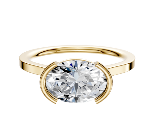 18K Yellow Gold Bezel Half Bezel East/West Cathedral Flat 1.5mm Engagement Ring