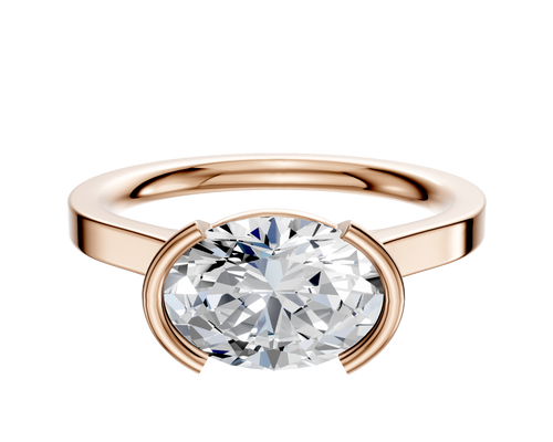 14K Rose Gold Bezel Half Bezel East/West Cathedral Flat 2.0mm Engagement Ring
