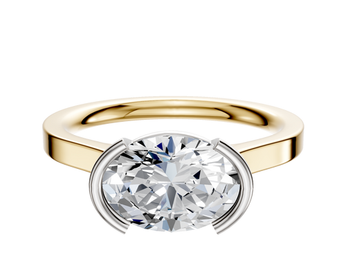 14K Two Tone Bezel Half Bezel East/West Cathedral Flat 2.0mm Engagement Ring
