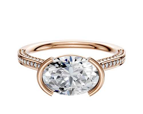 18K Rose Gold Bezel Half Bezel East/West Cathedral Flat 3-Row-Pave 2.0mm Engagement Ring