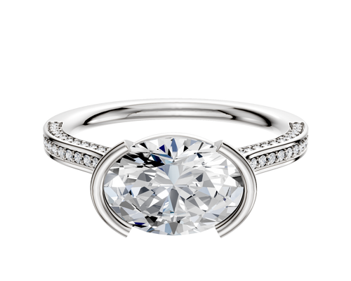 Platinum Bezel Half Bezel East/West Cathedral Flat 3-Row-Pave 2.0mm Engagement Ring