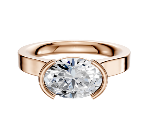 18K Rose Gold Bezel Half Bezel East/West Cathedral Flat 3.0mm Engagement Ring