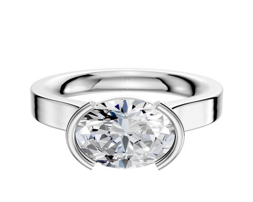 14K White Gold Bezel Half Bezel East/West Cathedral Flat 3.0mm Engagement Ring