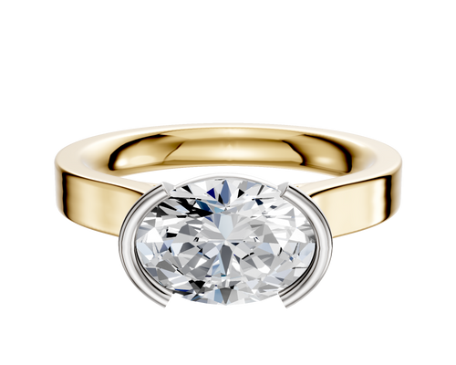 14K Two Tone Bezel Half Bezel East/West Cathedral Flat 3.0mm Engagement Ring