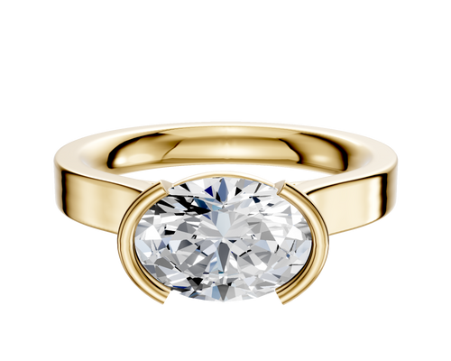 18K Yellow Gold Bezel Half Bezel East/West Cathedral Flat 3.0mm Engagement Ring