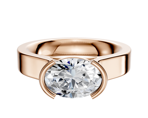 14K Rose Gold Bezel Half Bezel East/West Cathedral Flat 4.0mm Engagement Ring