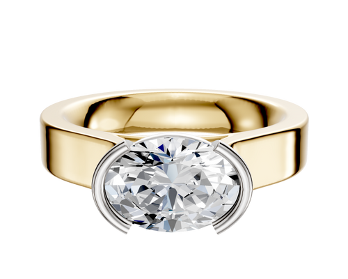 14K Two Tone Bezel Half Bezel East/West Cathedral Flat 4.0mm Engagement Ring