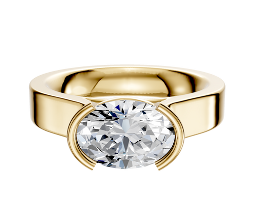 14K Yellow Gold Bezel Half Bezel East/West Cathedral Flat 4.0mm Engagement Ring