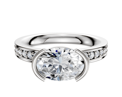 18K Two Tone Bezel Half Bezel East/West Classic Flat 1-Row-Pave 2.5mm Engagement Ring