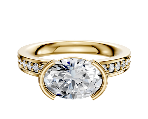 14K Yellow Gold Bezel Half Bezel East/West Classic Flat 1-Row-Pave 2.5mm Engagement Ring