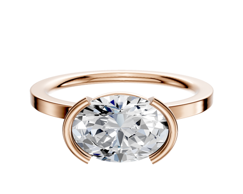18K Rose Gold Bezel Half Bezel East/West Classic Flat 1.5mm Engagement Ring
