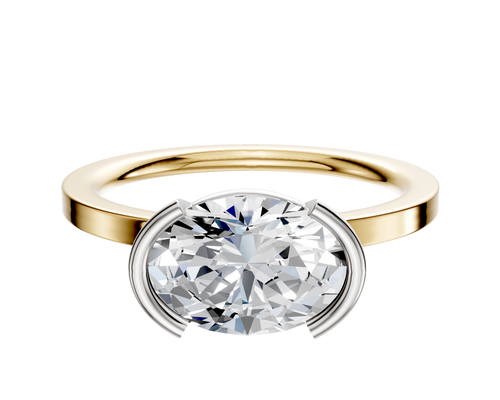 14K Two Tone Bezel Half Bezel East/West Classic Flat 1.5mm Engagement Ring