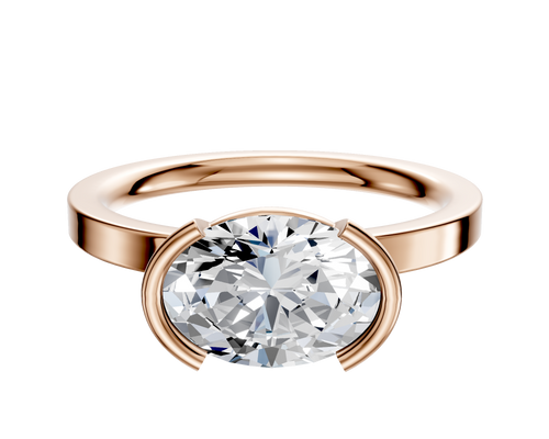 18K Rose Gold Bezel Half Bezel East/West Classic Flat 2.0mm Engagement Ring