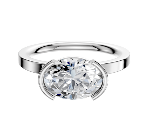 14K White Gold Bezel Half Bezel East/West Classic Flat 2.0mm Engagement Ring