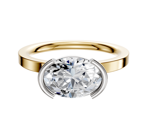 14K Two Tone Bezel Half Bezel East/West Classic Flat 2.0mm Engagement Ring