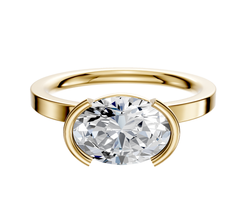 14K Yellow Gold Bezel Half Bezel East/West Classic Flat 2.0mm Engagement Ring