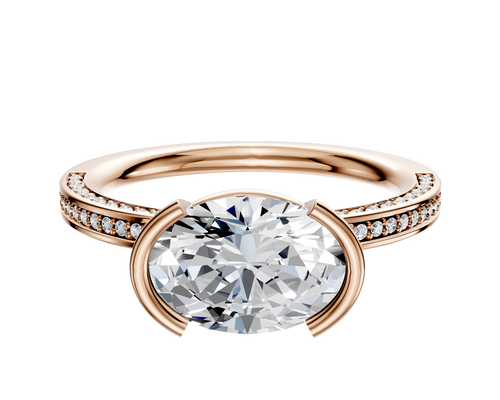 18K Rose Gold Bezel Half Bezel East/West Classic Flat 3-Row-Pave 2.0mm Engagement Ring