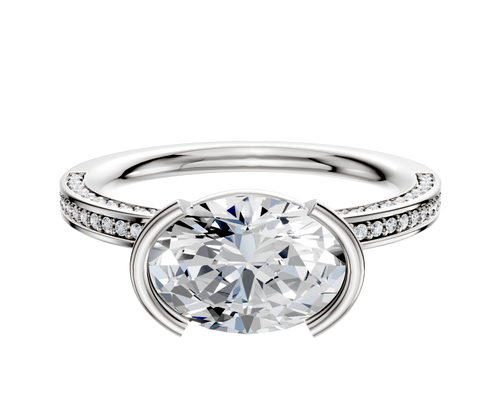 14K White Gold Bezel Half Bezel East/West Classic Flat 3-Row-Pave 2.0mm Engagement Ring
