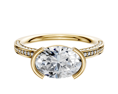 18K Yellow Gold Bezel Half Bezel East/West Classic Flat 3-Row-Pave 2.0mm Engagement Ring