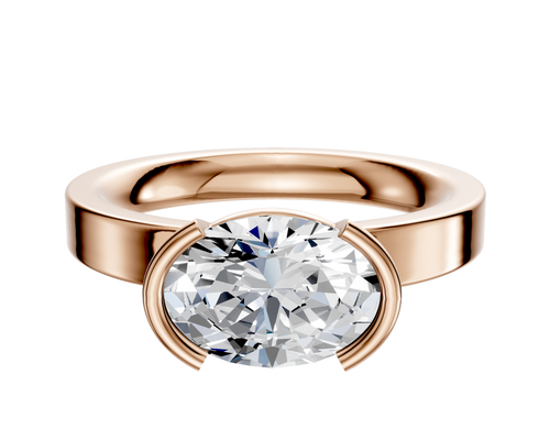 18K Rose Gold Bezel Half Bezel East/West Classic Flat 3.0mm Engagement Ring