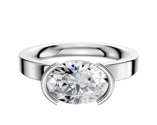 18K White Gold Bezel Half Bezel East/West Classic Flat 3.0mm Engagement Ring