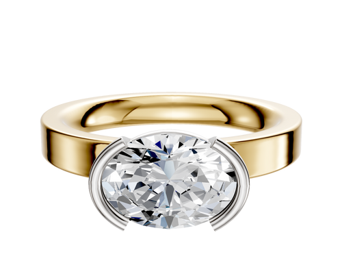 18K Two Tone Bezel Half Bezel East/West Classic Flat 3.0mm Engagement Ring
