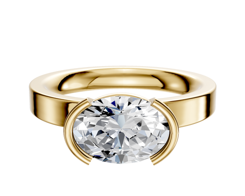 18K Yellow Gold Bezel Half Bezel East/West Classic Flat 3.0mm Engagement Ring