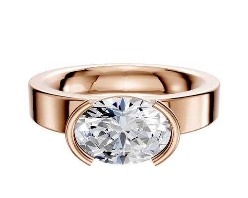 14K Rose Gold Bezel Half Bezel East/West Classic Flat 4.0mm Engagement Ring