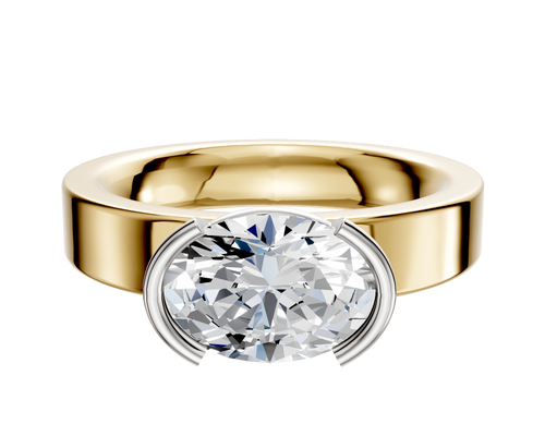 14K Two Tone Bezel Half Bezel East/West Classic Flat 4.0mm Engagement Ring