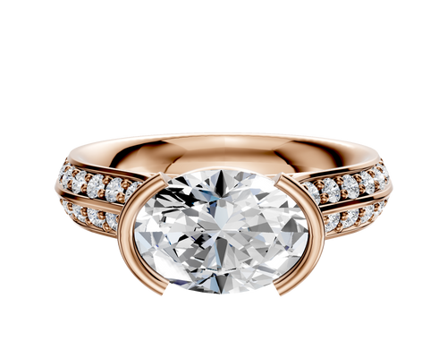 18K Rose Gold Bezel Half Bezel East/West Cathedral Knife Edge 1-Row-Pave 2.5mm Engagement Ring
