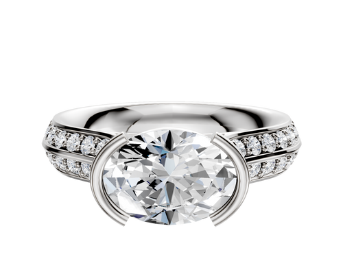 18K White Gold Bezel Half Bezel East/West Cathedral Knife Edge 1-Row-Pave 2.5mm Engagement Ring