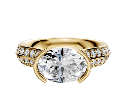 18K Yellow Gold Bezel Half Bezel East/West Cathedral Knife Edge 1-Row-Pave 2.5mm Engagement Ring