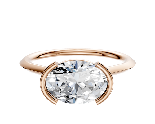 14K Rose Gold Bezel Half Bezel East/West Cathedral Knife Edge 1.5mm Engagement Ring