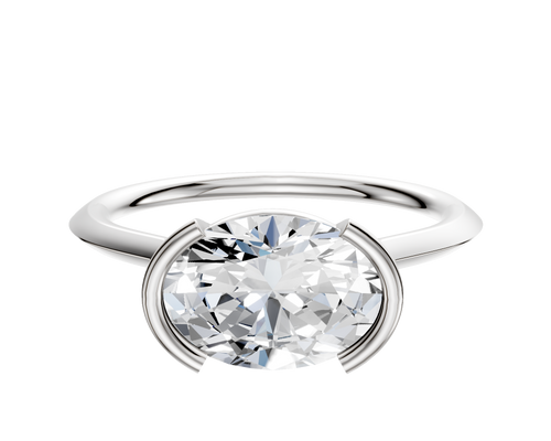 18K White Gold Bezel Half Bezel East/West Cathedral Knife Edge 1.5mm Engagement Ring